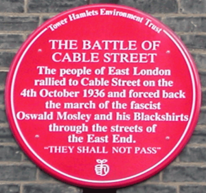 Battle of Cable Street red plaque