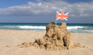 sandcastle and union jack